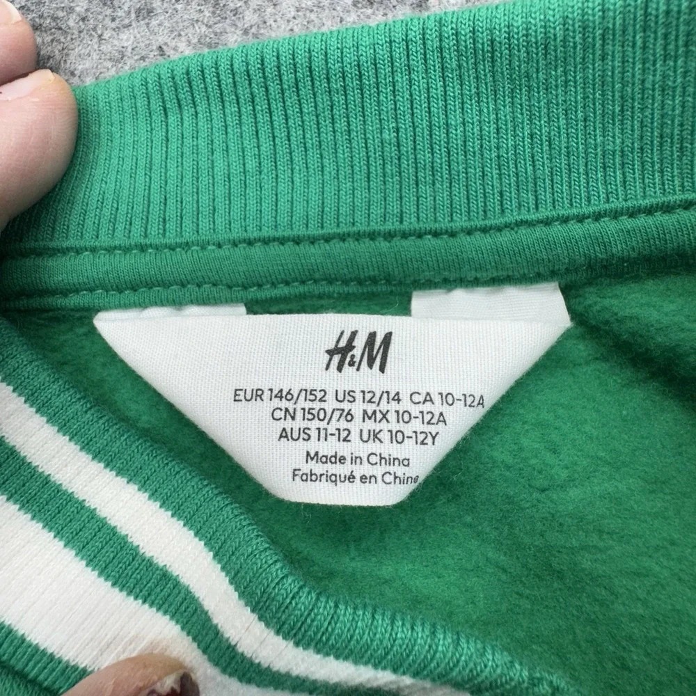 H&M Boston MA Varsity Baseball Snap Jacket‎ Green and White Boys 12/14 - Picture 8 of 10